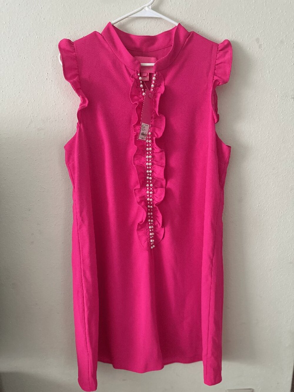 Lilly Pulitzer Adalee Shift Dress Size 12 Pink Palms Ruffle Sleeveless - Picture 2 of 6